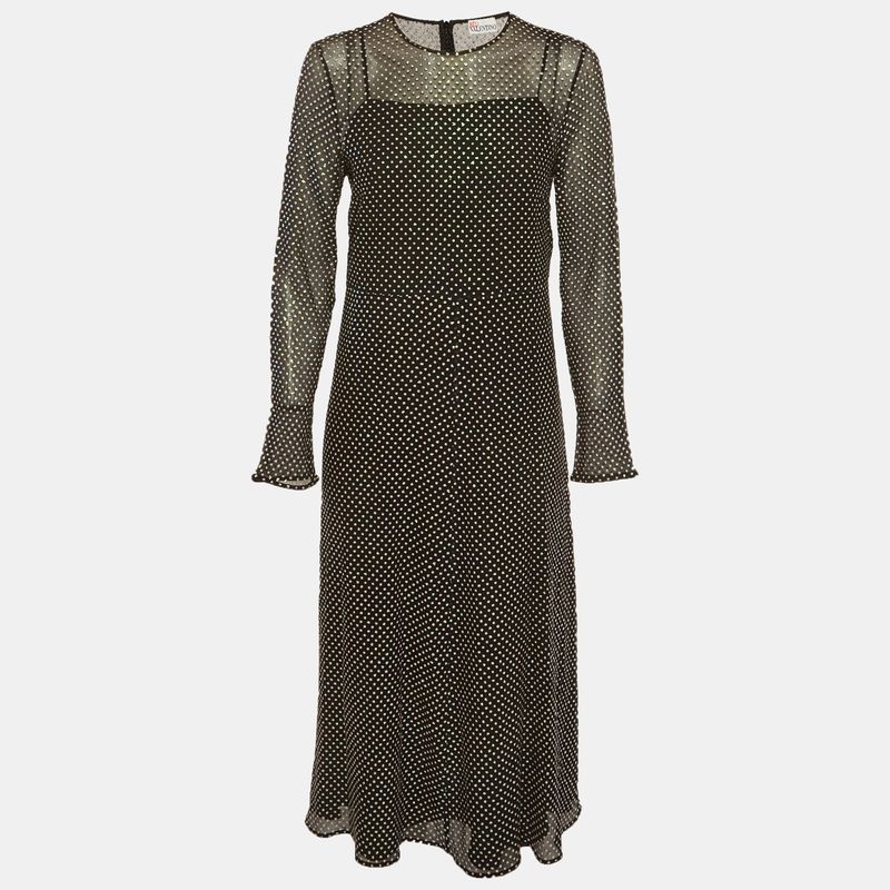 Red Valentino Black Polka Dot Glitter Embellished Midi Dress L